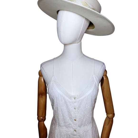 Patrons of Peace White Eyelet Cotton Maxi Dress Cottagecore Sundress Size L - Picture 4 of 9